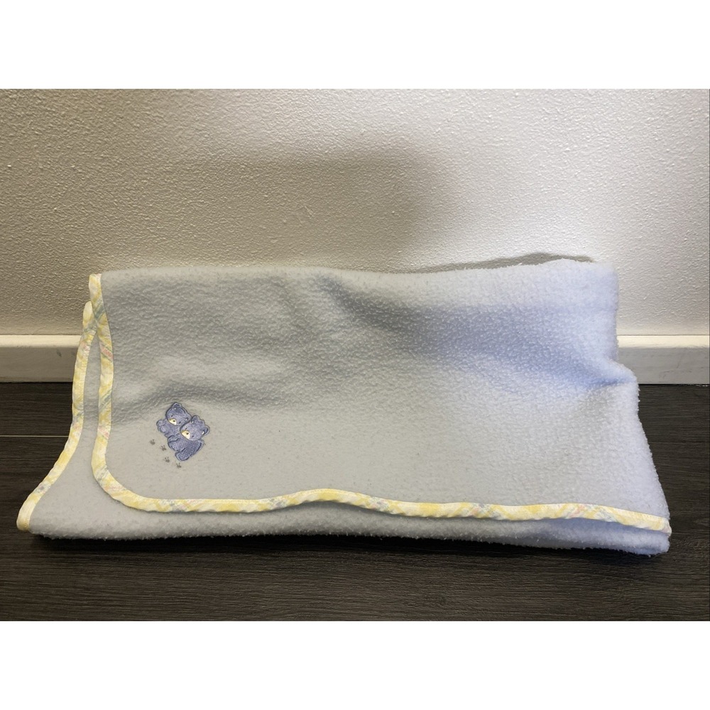 Vintage Pastel Fleece Baby Blanket Security Blanket Lovey Blue & Yellow 42"X 32"